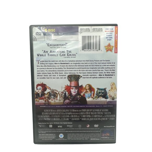 Disney Alice in Wonderland DVD 2010 Tim Burton Johnny Depp  Film Bonus Content - Picture 2 of 3